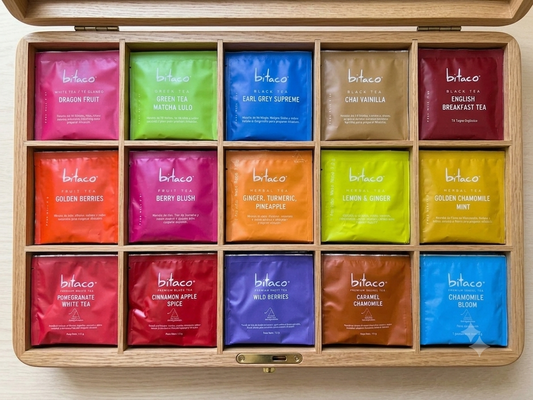 Coffret Introduction "L'Univers Bitaco" | 15 Saveurs d'Exception x 5 pyramides Total 75 unités