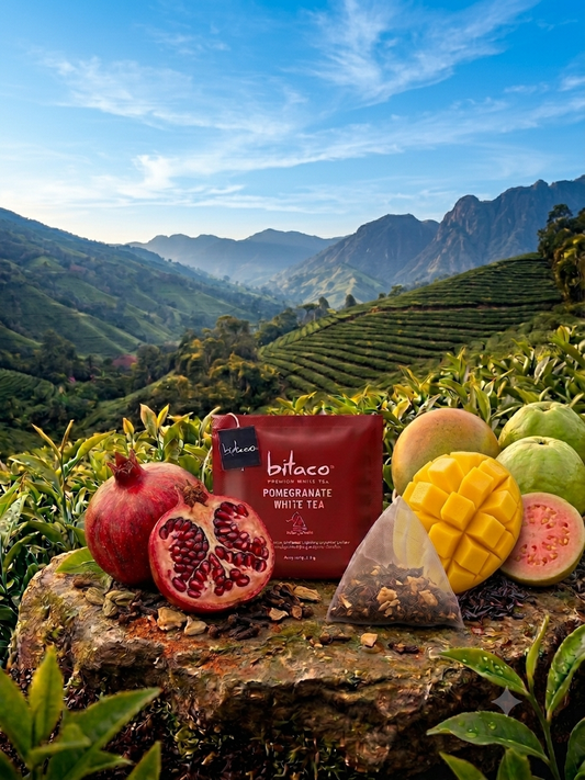 Bitaco Thé Blanc de Spécialité & pomegrenade | Pyramides de Soie x 60 unités
