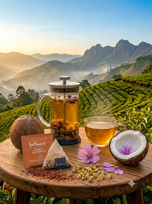 Bitaco Infusion Camomille Caramel Gourmande | Fleurs, Coco & Malte x 60 piramydes en soie